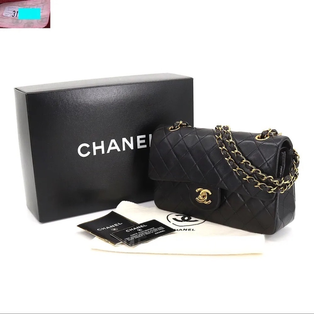 CHANEL Vintage Matelasse 23 Chain Shoulder Bag Leather Black Purse